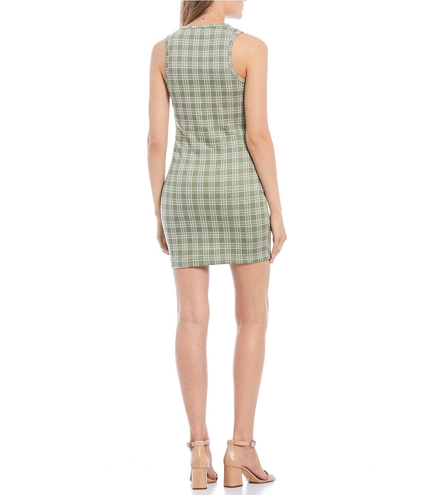 Originality Peek A Boo Sleeveless Plaid Dress