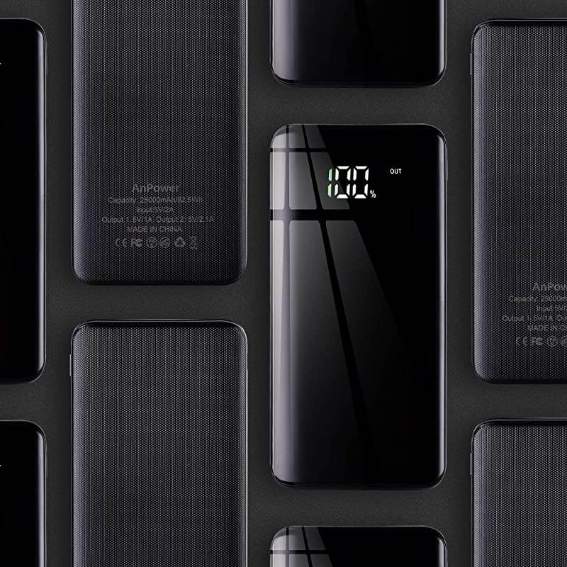Power Bank 25000mAh Portable Charger Compact Dual Ports Ultra High Speed Battery Pack Phone Charger Backup Battery with Intelligent LCD Compatible with iPhoneSamsungTablet and More