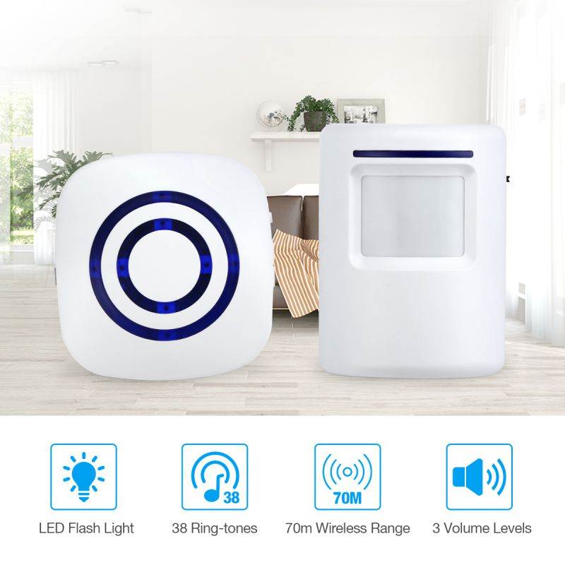 FirstPower Wireless Doorbell Door Open Chime Motion Sensor Alarm Home Security Doorbell Driveway Alarm Alert System