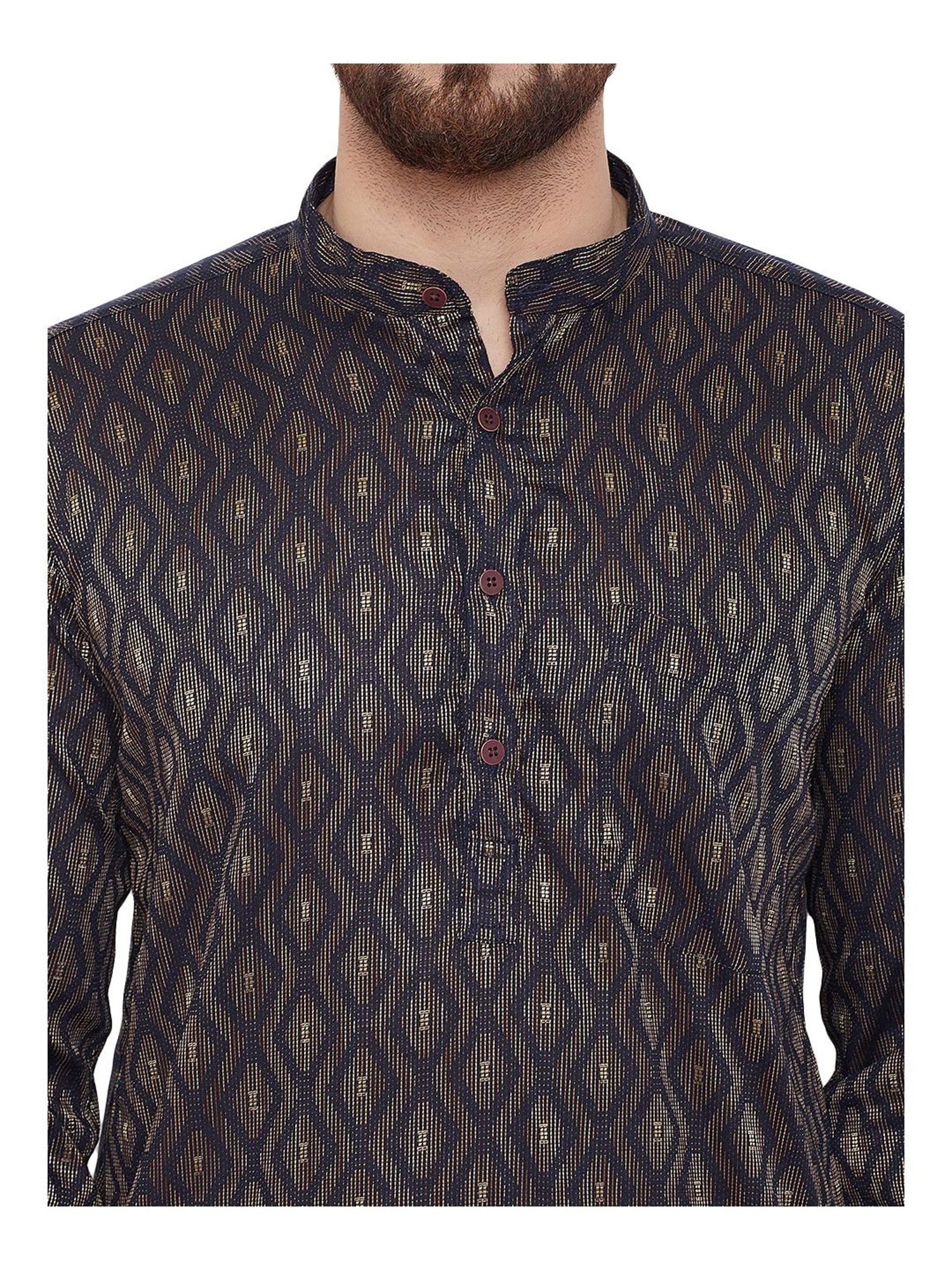 Even Brown Cotton Regular Fit Self Pattern Kurta