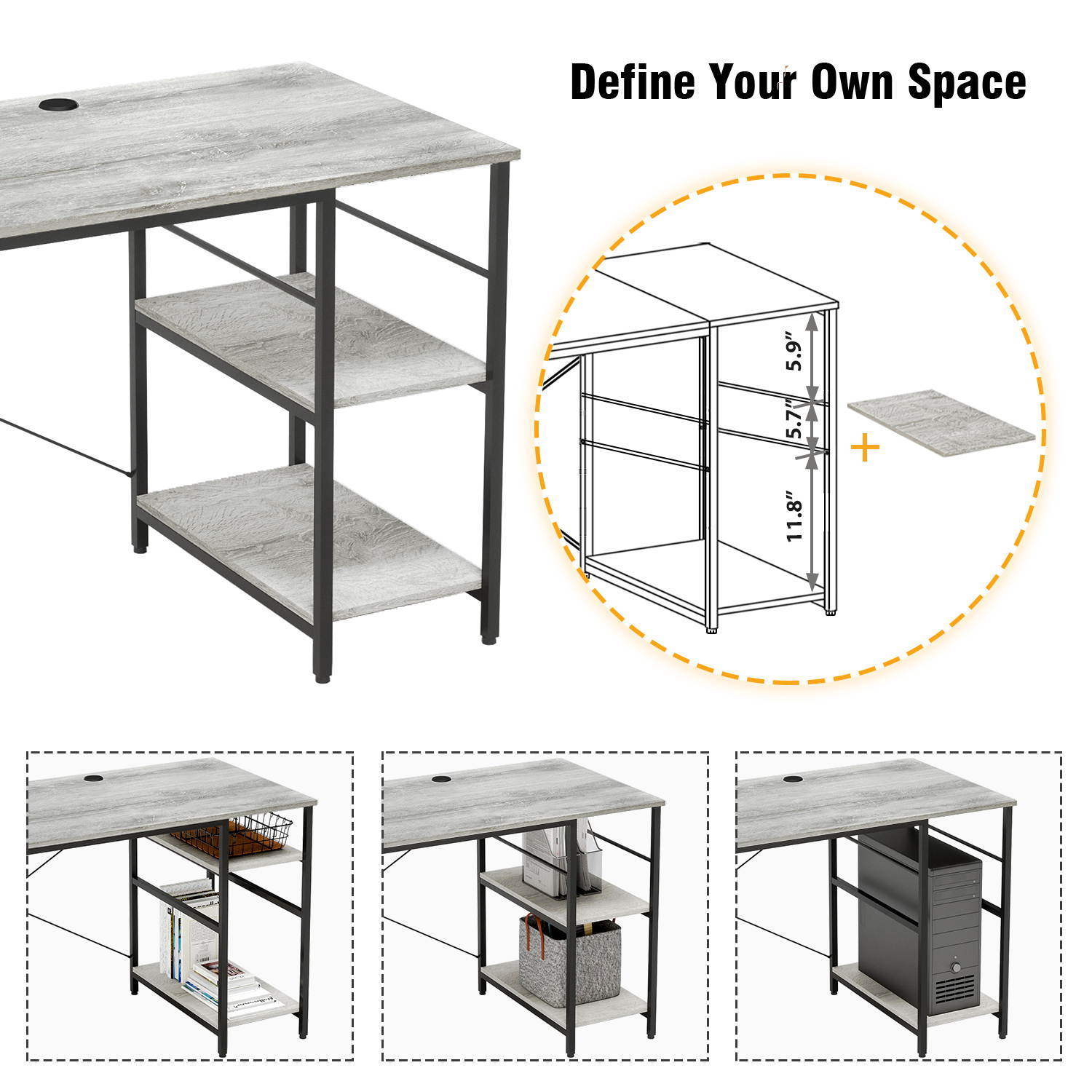 Bestier L Shaped Desk with Shelves 95.2 Inch Reversible Corner Computer Desk or 2 Person Long Table for Home Office Large Gaming Writing Storage Workstation P2 Board with 3 Cable Holes, Grey Oak