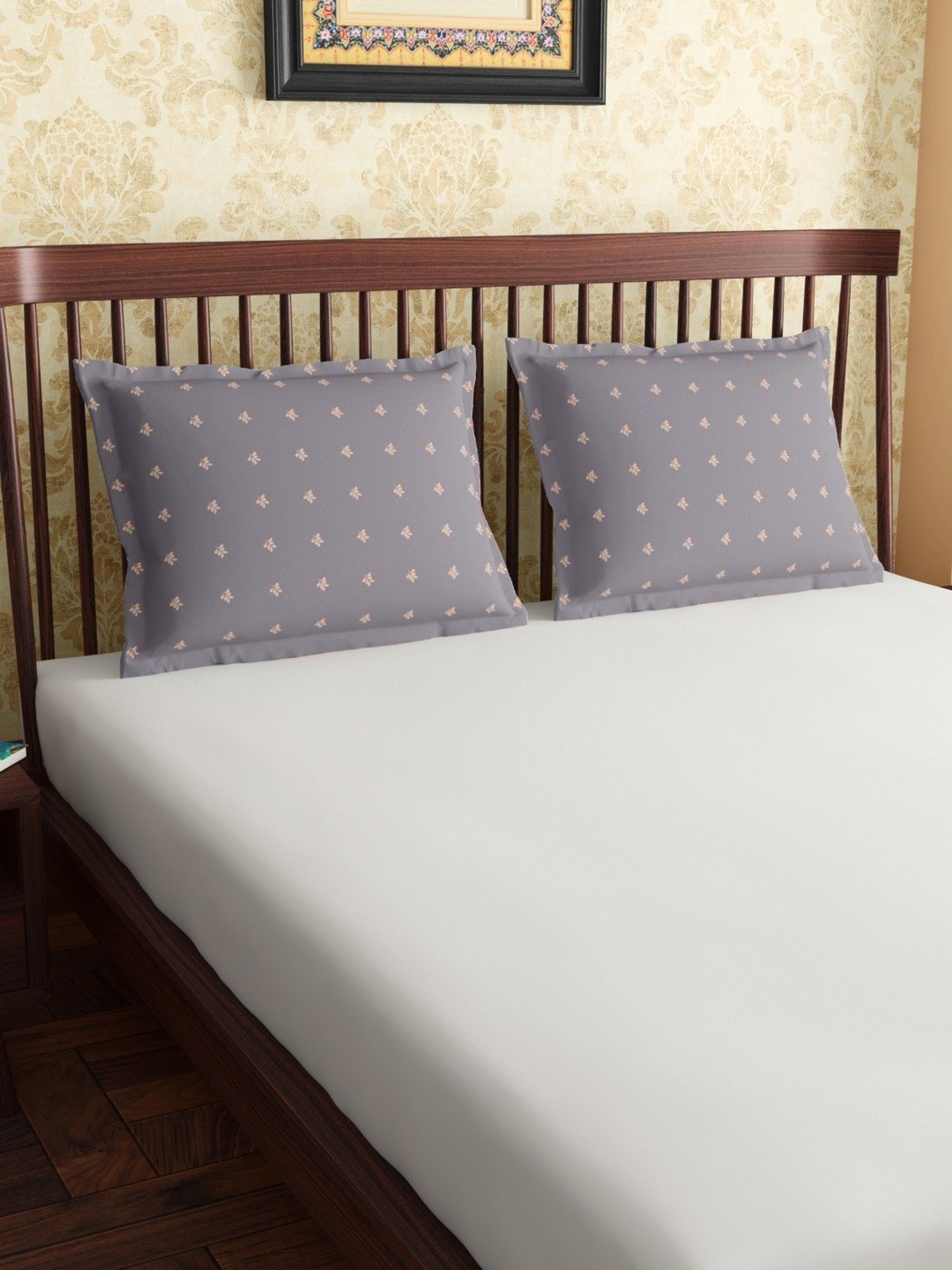 Petal Home Acadia Floral Grey 300 TC Cotton King Sized Pillow Covers - Set of 2