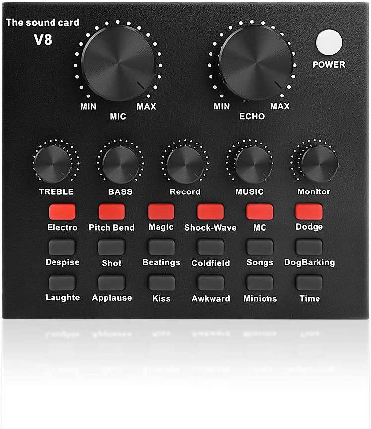 Live Sound Card Portable Mobile Audio Mixer, Karaoke Sound Mixer Recording Sound Card for Live Broadcast K Songs Recording Voice Chatting