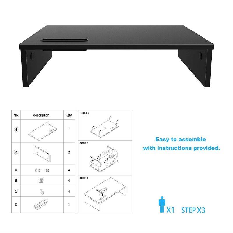 1homefurnit Wood Monitor Stand Riser Desk Storage Organizer, Speaker TV Laptop Printer Stand with Cellphone Holder and Cable Management, 16.7 inch Black