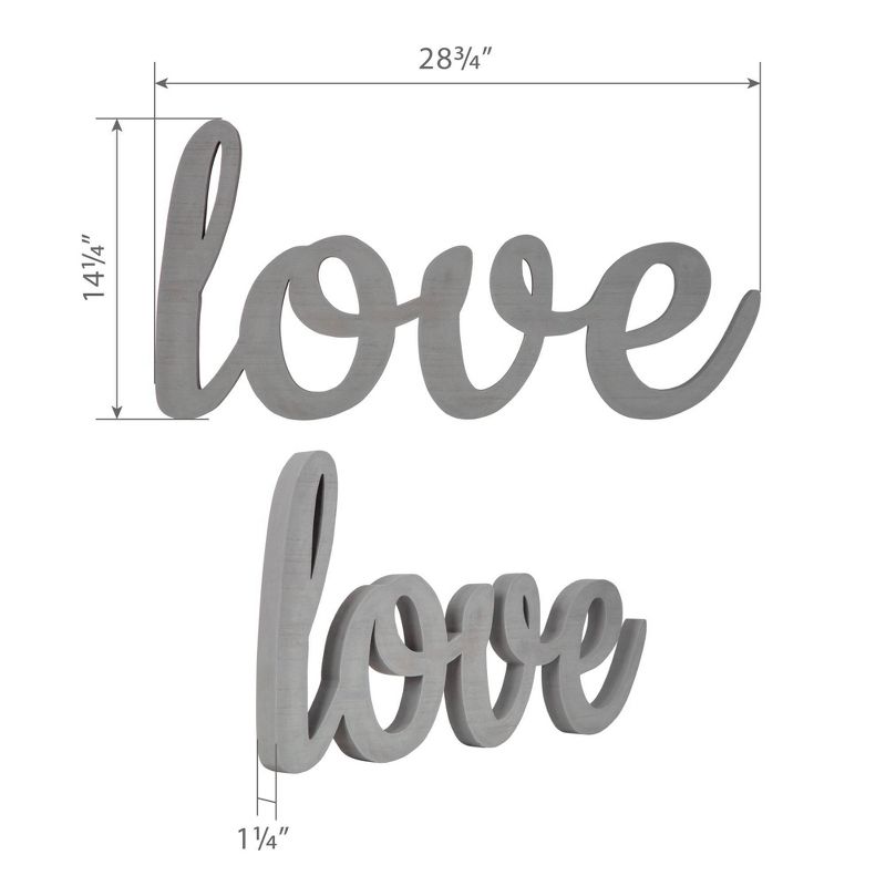 Large Script 'Love' Wood Cute Out Word Wall Decor Gray - Patton Wall Decor