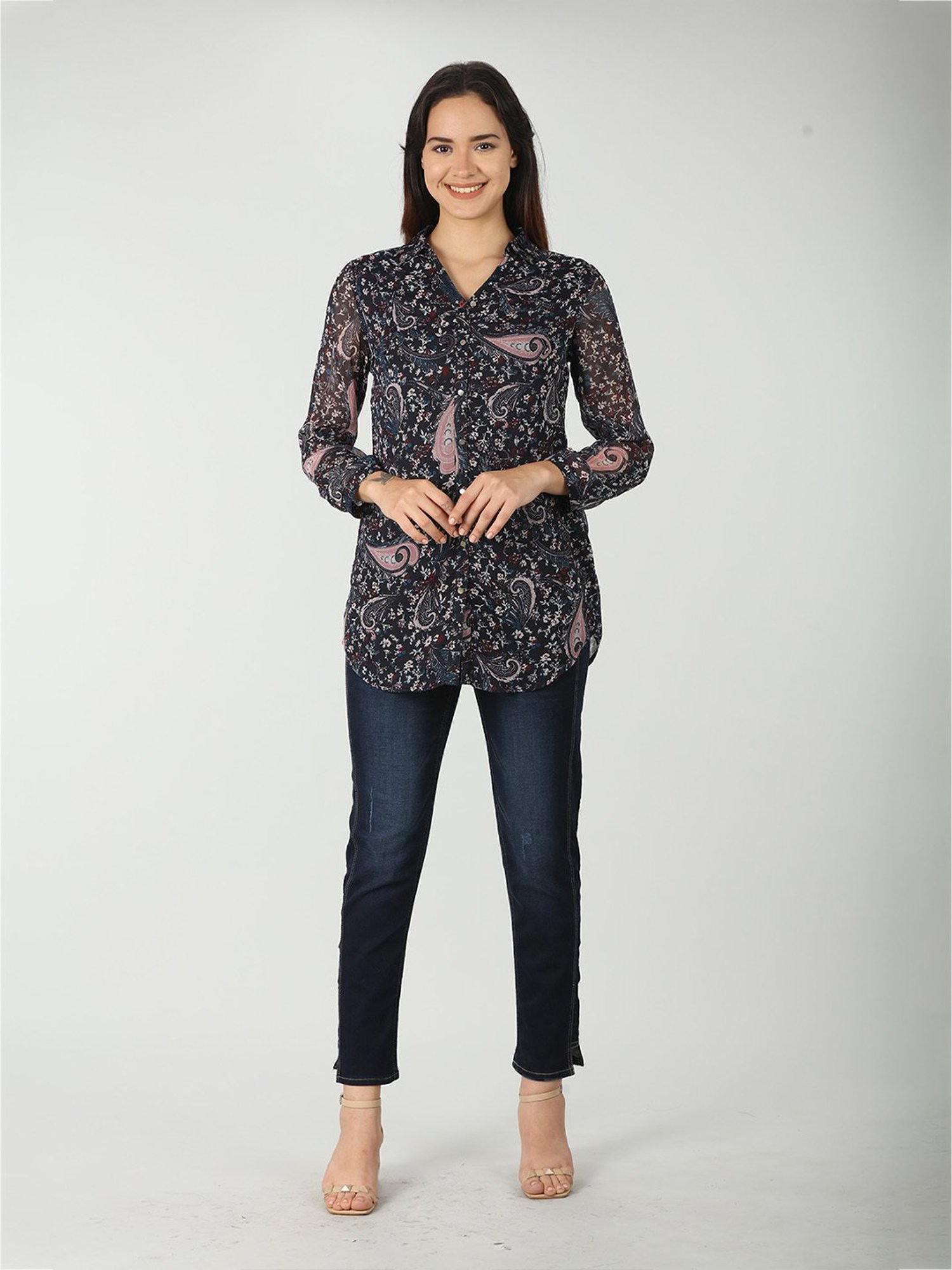 Mustard Navy Floral Print Shirt