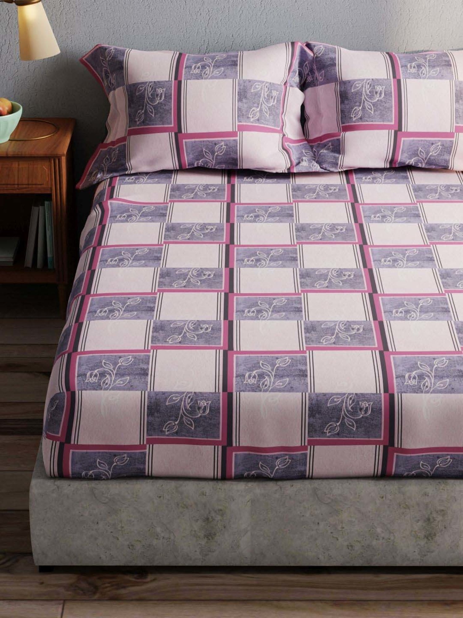 Bianca Amolina Grape 135 TC Cotton Double Bedsheet with 2 Pillow Covers