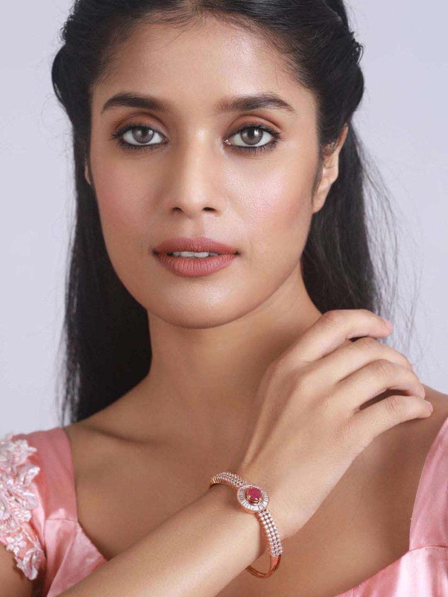 Jazz & Sizzle Rose Gold-Plated & Magenta AD Studded Handcrafted Bangle-Style Bracelet for Women