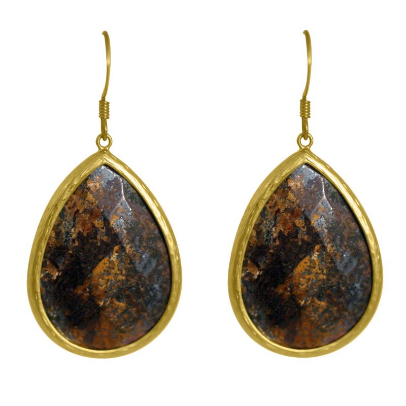 Zirconite Long Elongated Pear Shape Drop Earring - Brown