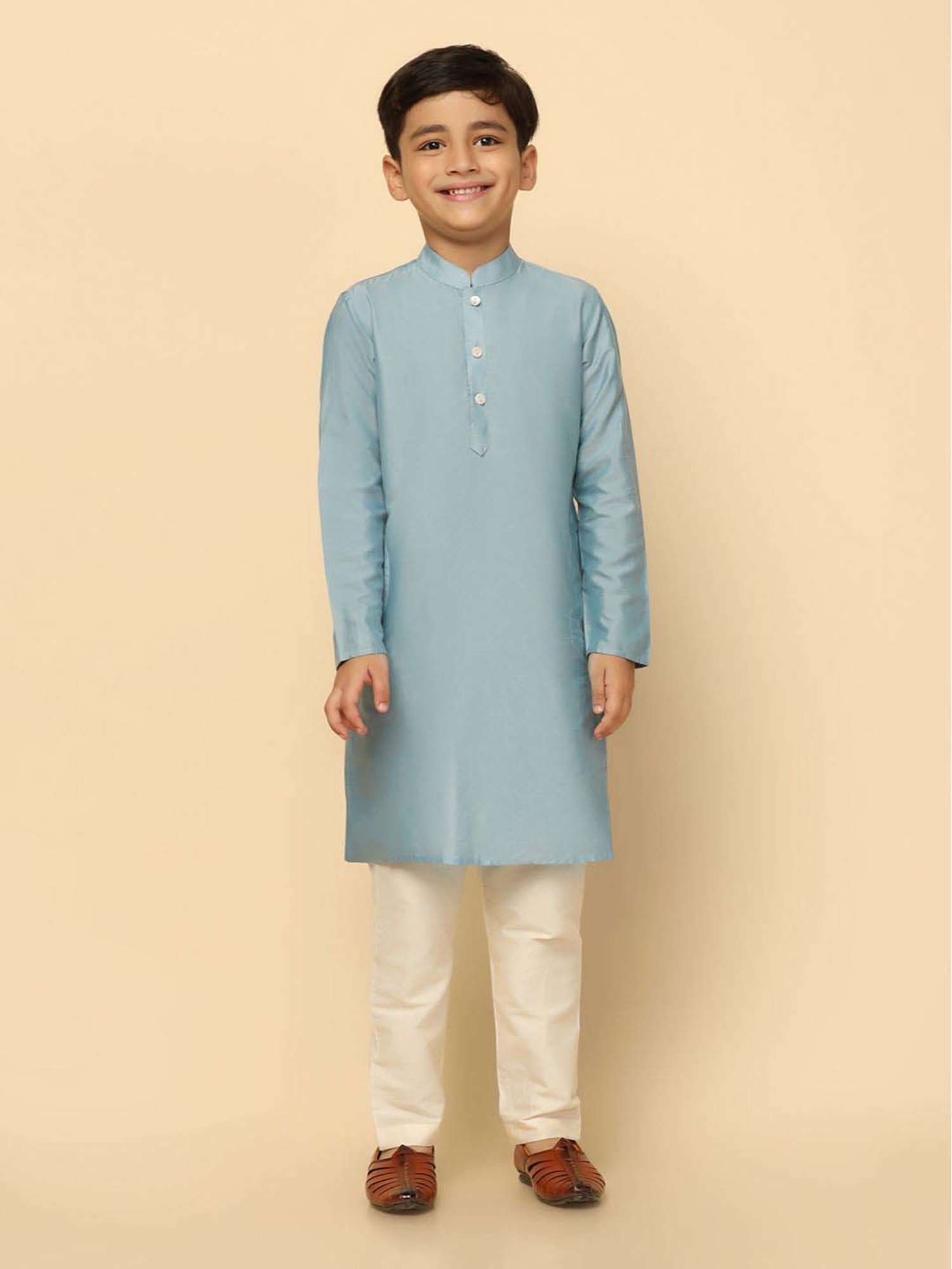KISAH Kids Blue Printed Full Sleeves Kurta Set