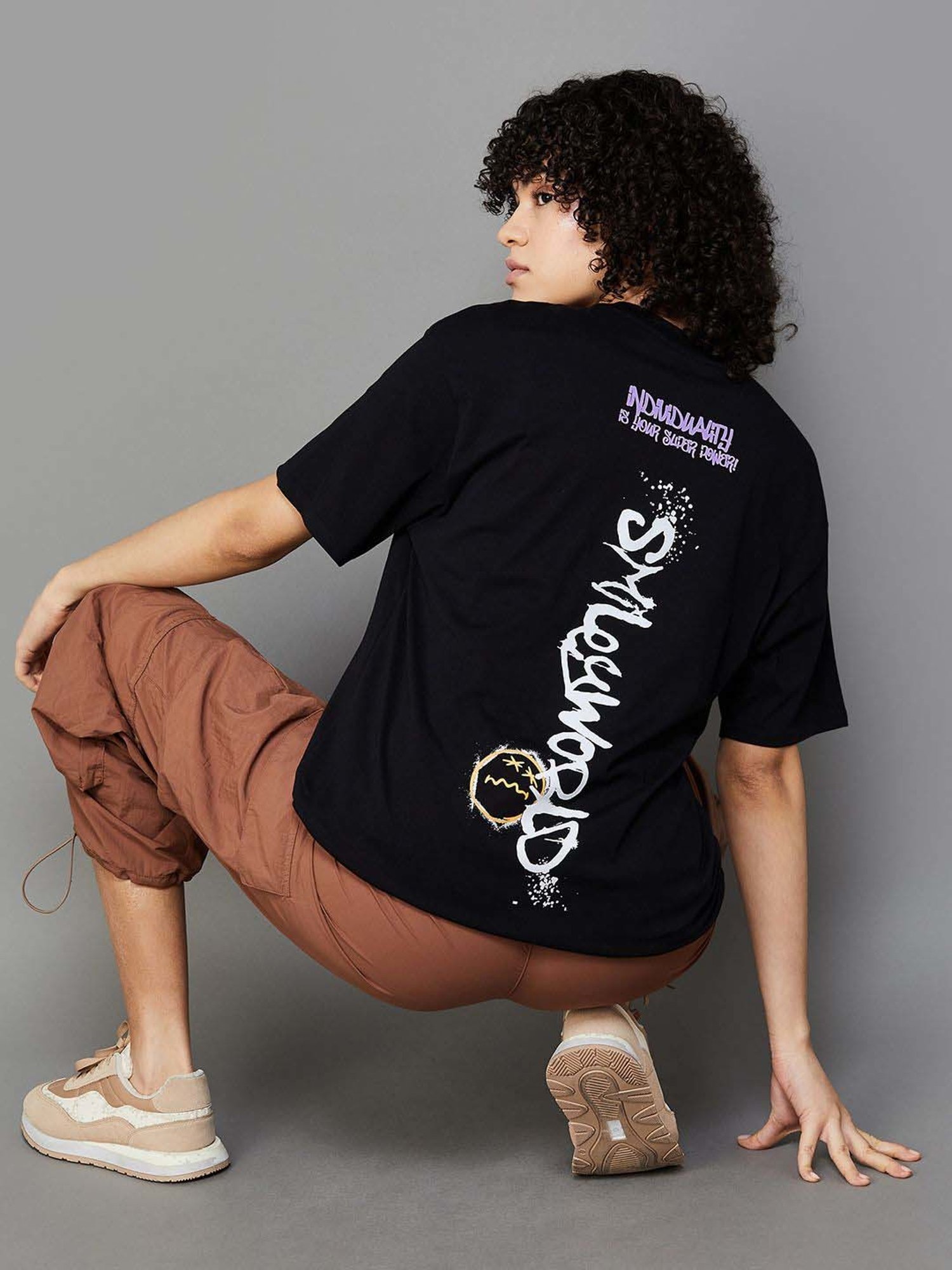 SmileyWorld Black Cotton Printed T-Shirt