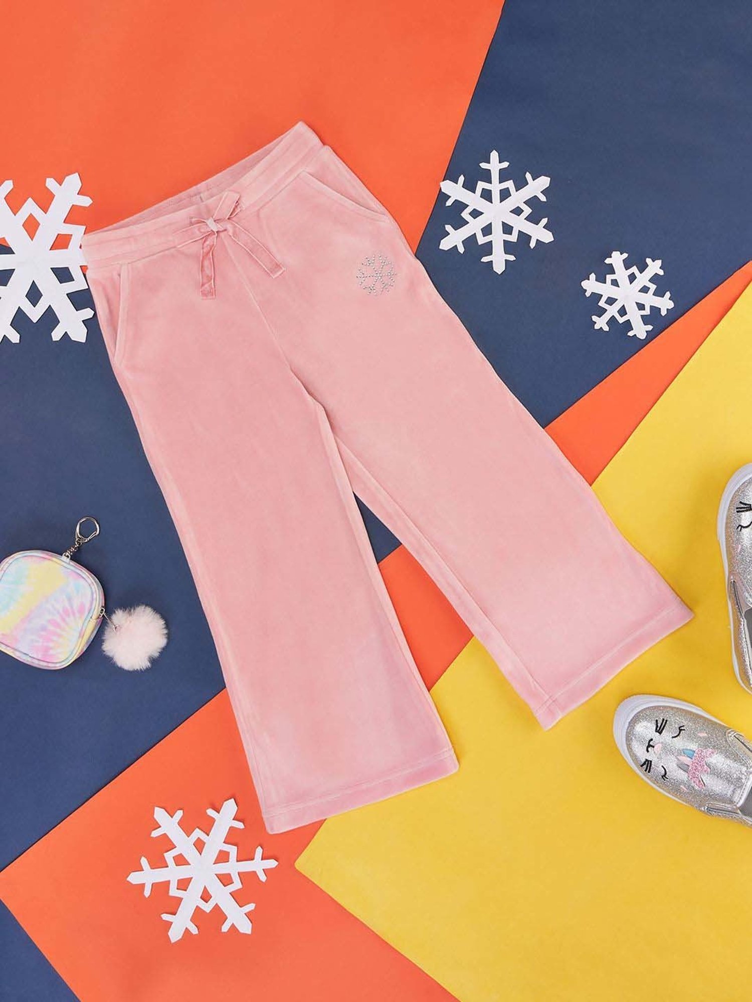 Pantaloons Junior Girls Baby Pink Cotton Embellished Pants