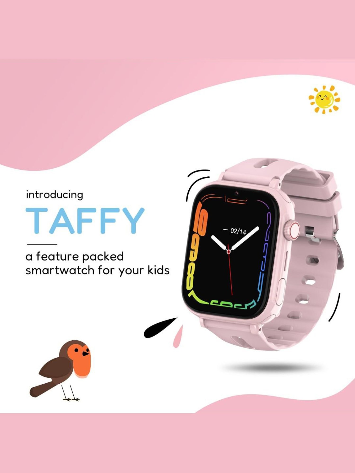 Turet Taffy 4G Smartwatches for Kids with Live Tracker GPS Watch & Waterproof, Long Battery (Pink)