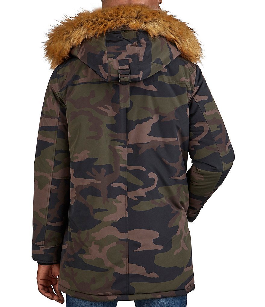 Guess Camouflage-Printed Faux-Fur-Trimmed Hooded Heavyweight Parka
