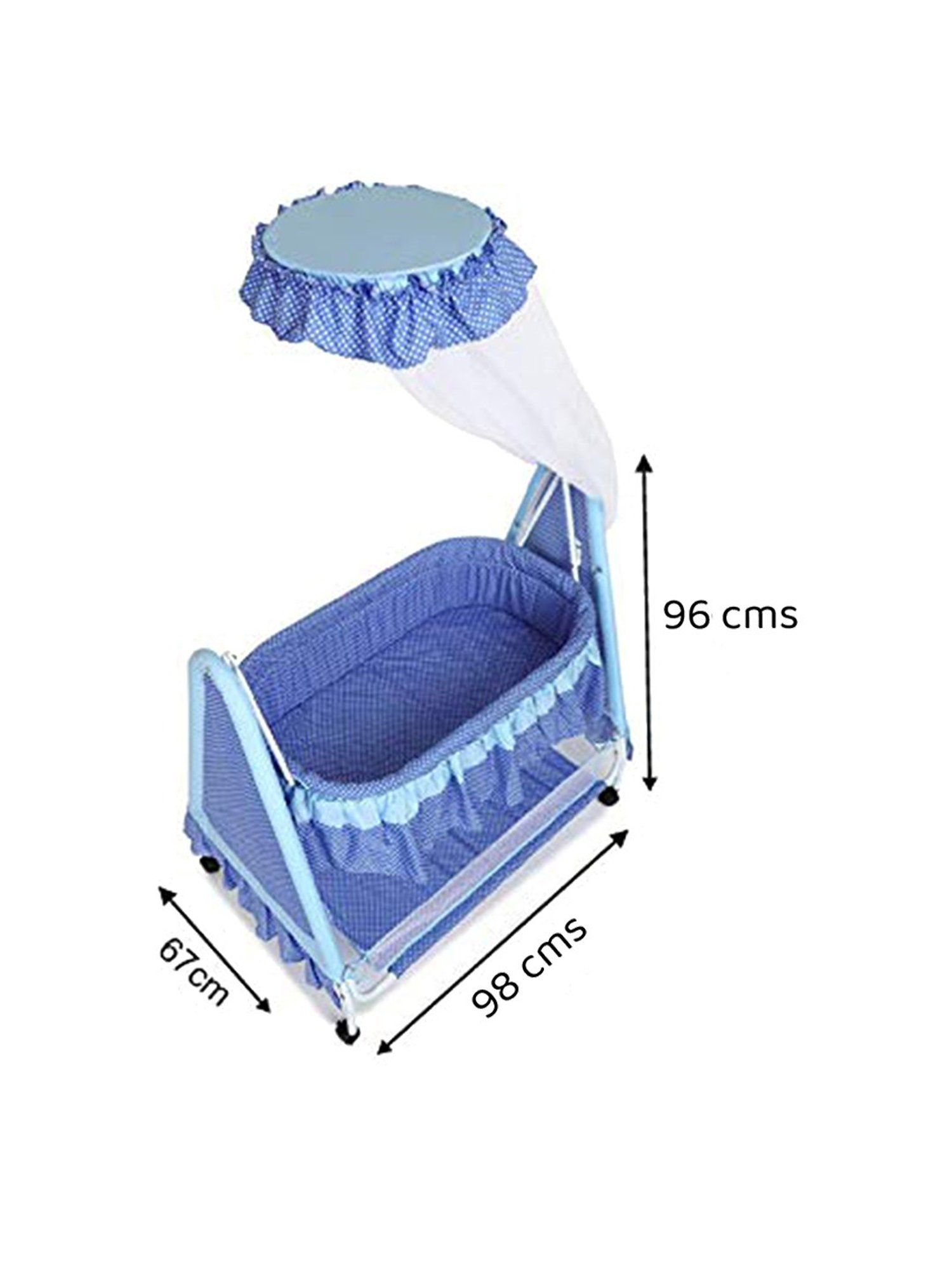 Kiddery Blue Baby Cradle with Mosquito Protection Net (Age 0-8 Months)