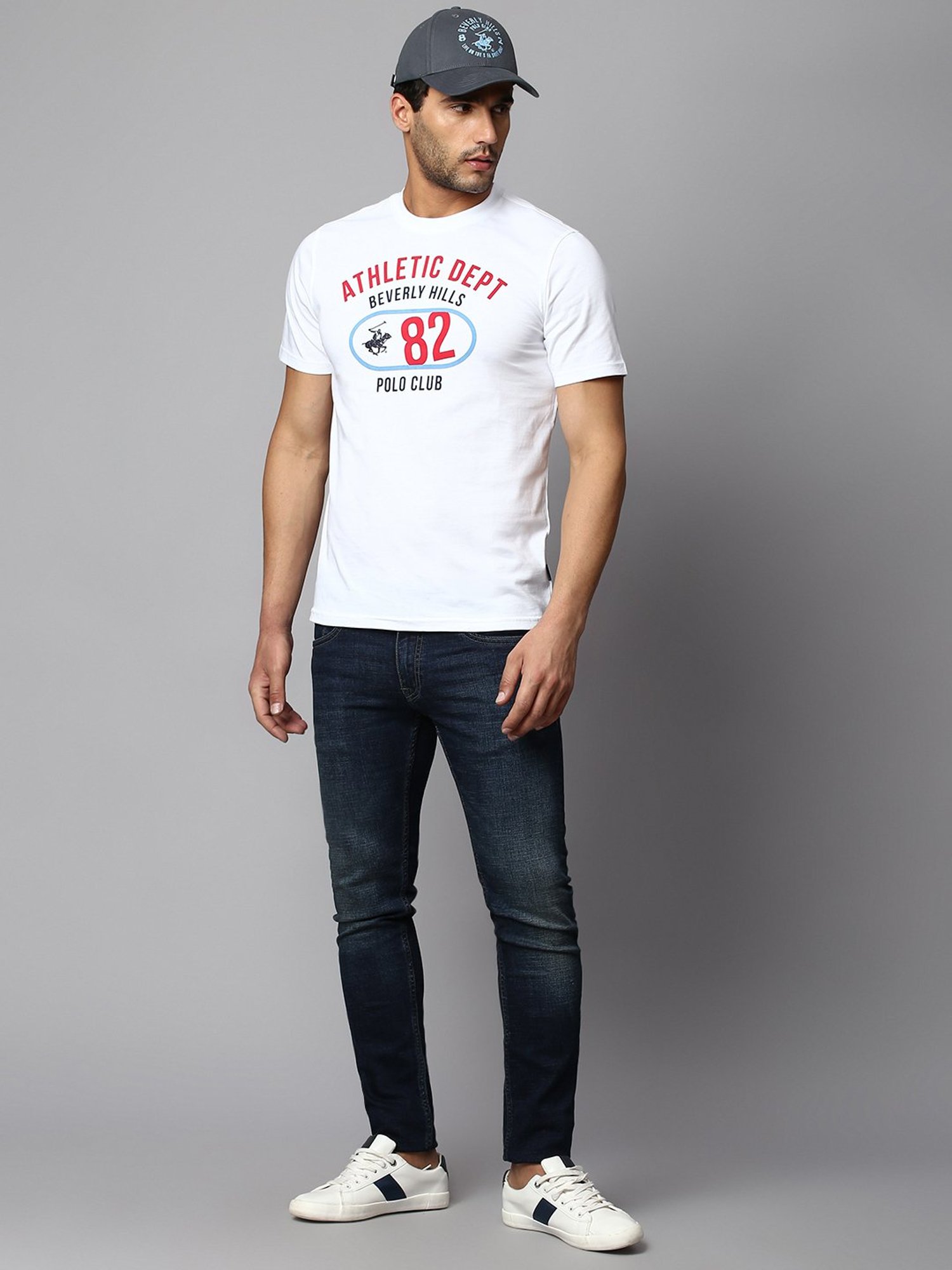 Beverly Hills Polo Club White Regular Fit Cotton Crew T-Shirt