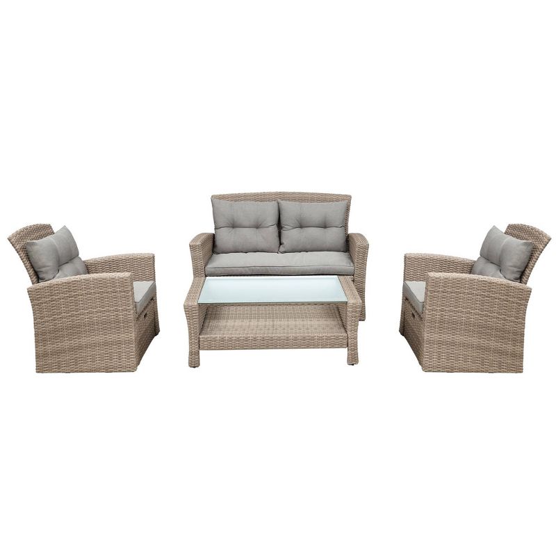 6pc Rattan Wicker Patio Sectional Set with Table & Cushions - Art Leon