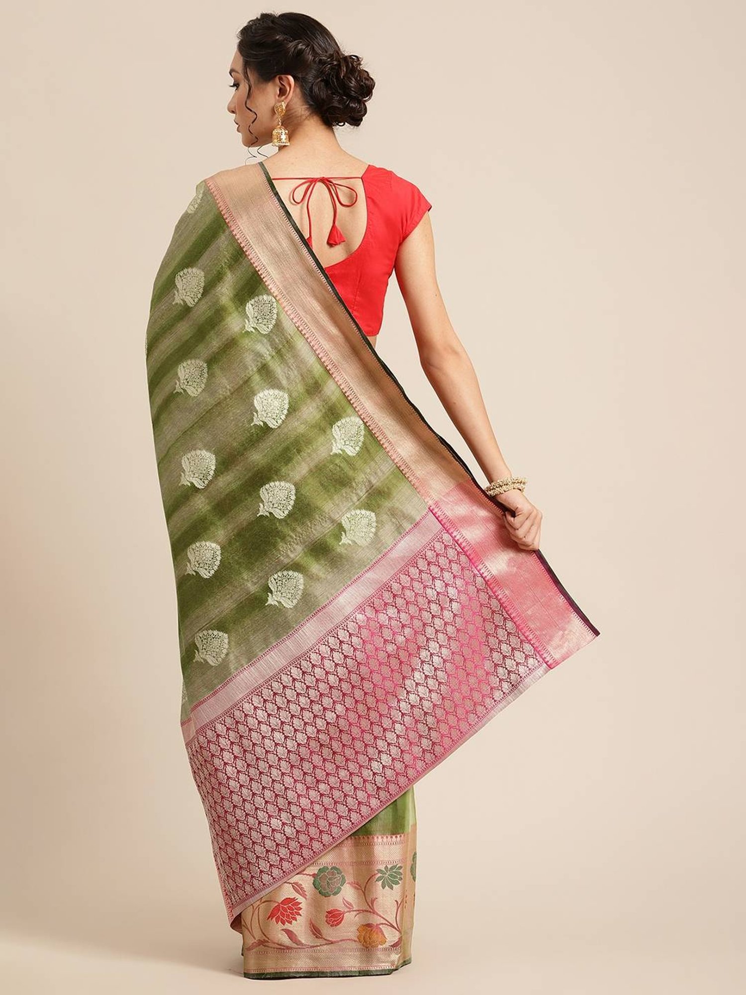 Banarasi Silk Works Green Woven Saree with Blouse