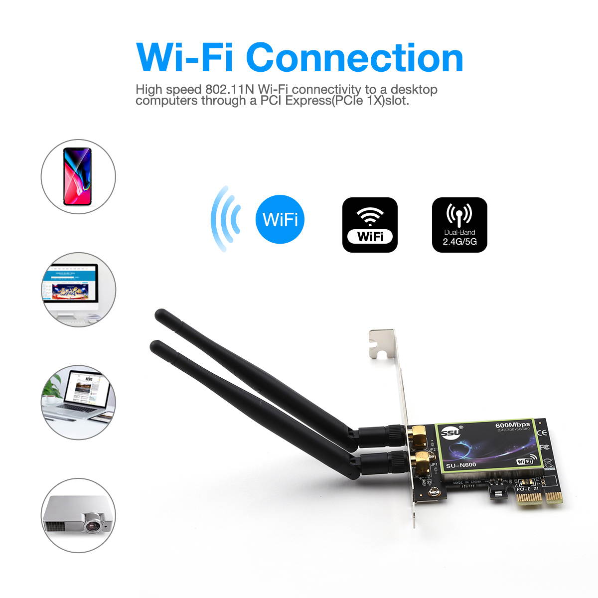 FirstPower 600Mbps Dual Band PCI-E Network Card 2.4G/5G PCI-E WiFi Wireless Adapter for Desktop Computer