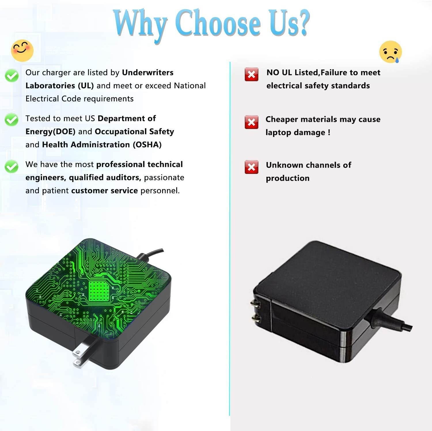 UL Listed AC Charger Fit for ASUS C200 C200M C200MA C200MA-DS01 C200MA-DS02 C200MA-EDU C200MA-EDU2 Chromebook 11.6 Inch Laptop 7.5Ft Power Supply Adapter Cord