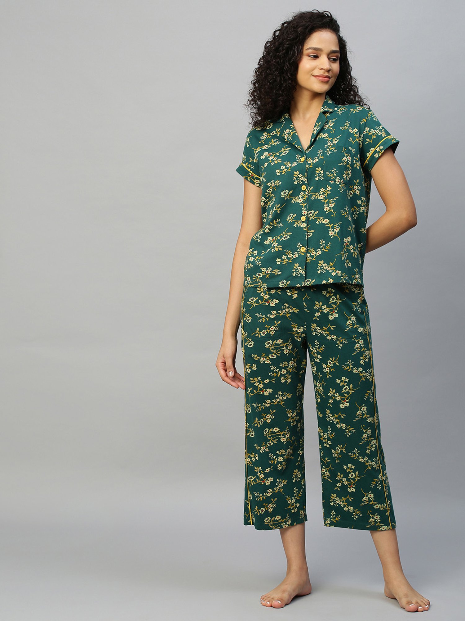 Chemistry Green Floral Print Shirt With Pyjamas