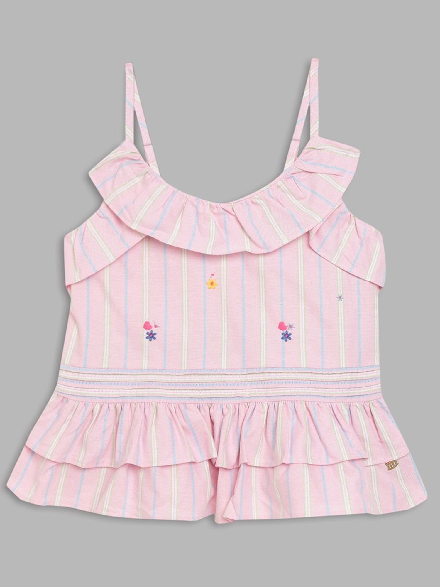 Elle Kids Pink Cotton Embroidered Top