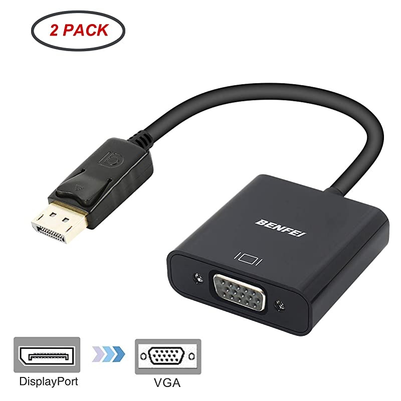 DisplayPort to VGA 2 Pack  GoldPlated DP to VGA Adapter Male to Female Compatible for Lenovo Dell HP ASUS