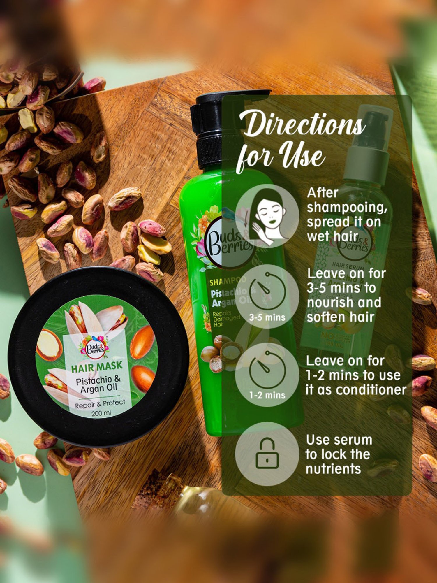 Buds & Berries Pistachio & Argan Oil Repair & Protect Hair Mask - 200 ml
