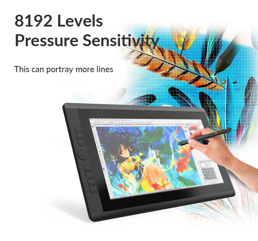 HUIYOU D161 15.6-inch Drawing Tablets with 7 shortcut keys (92% NTSC, 8192 liquid level pressure, 2 batteryless pens) with stand