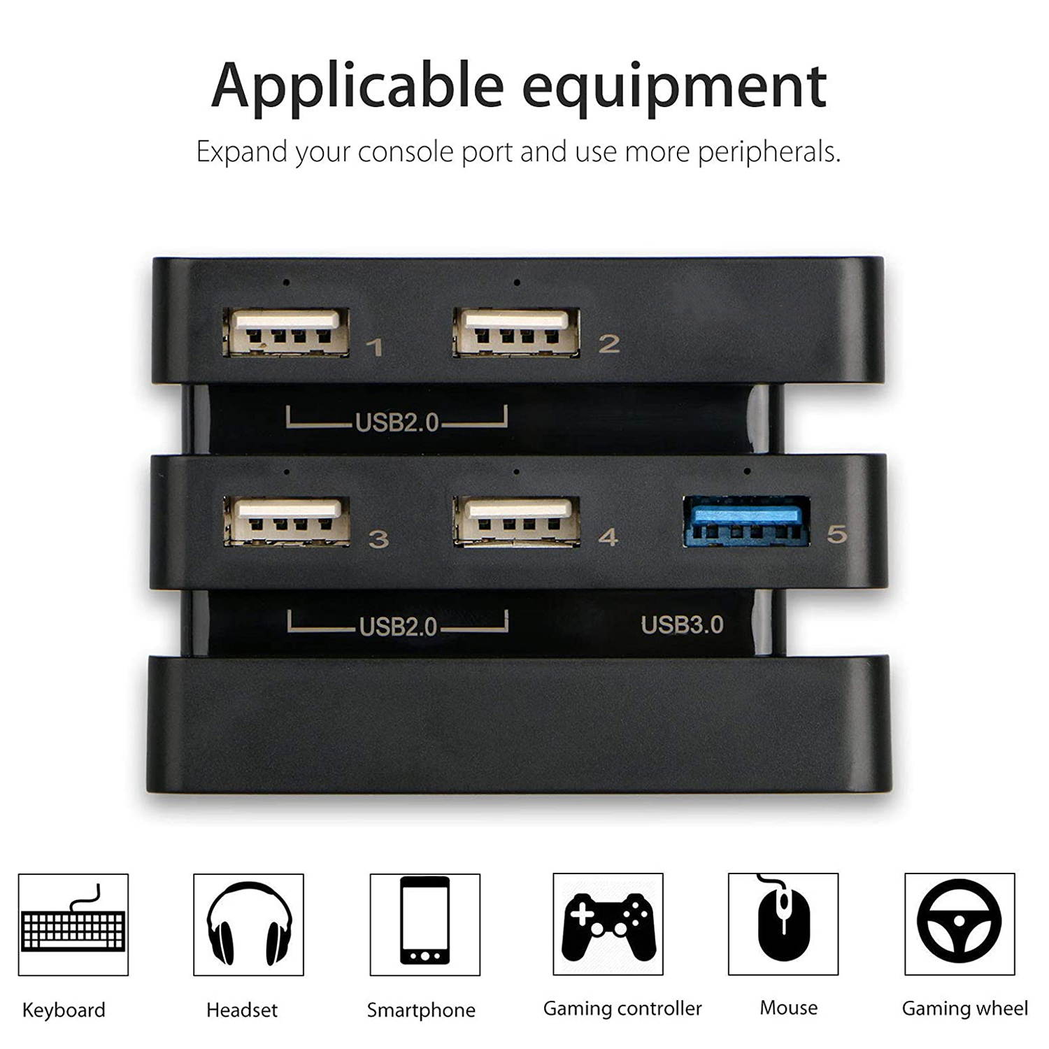 Rome Care 5 Port USB HUB for PS4 Pro Only, USB 3.0/2.0 High Speed Charger Controller Splitter Expander for Playstation 4 Pro