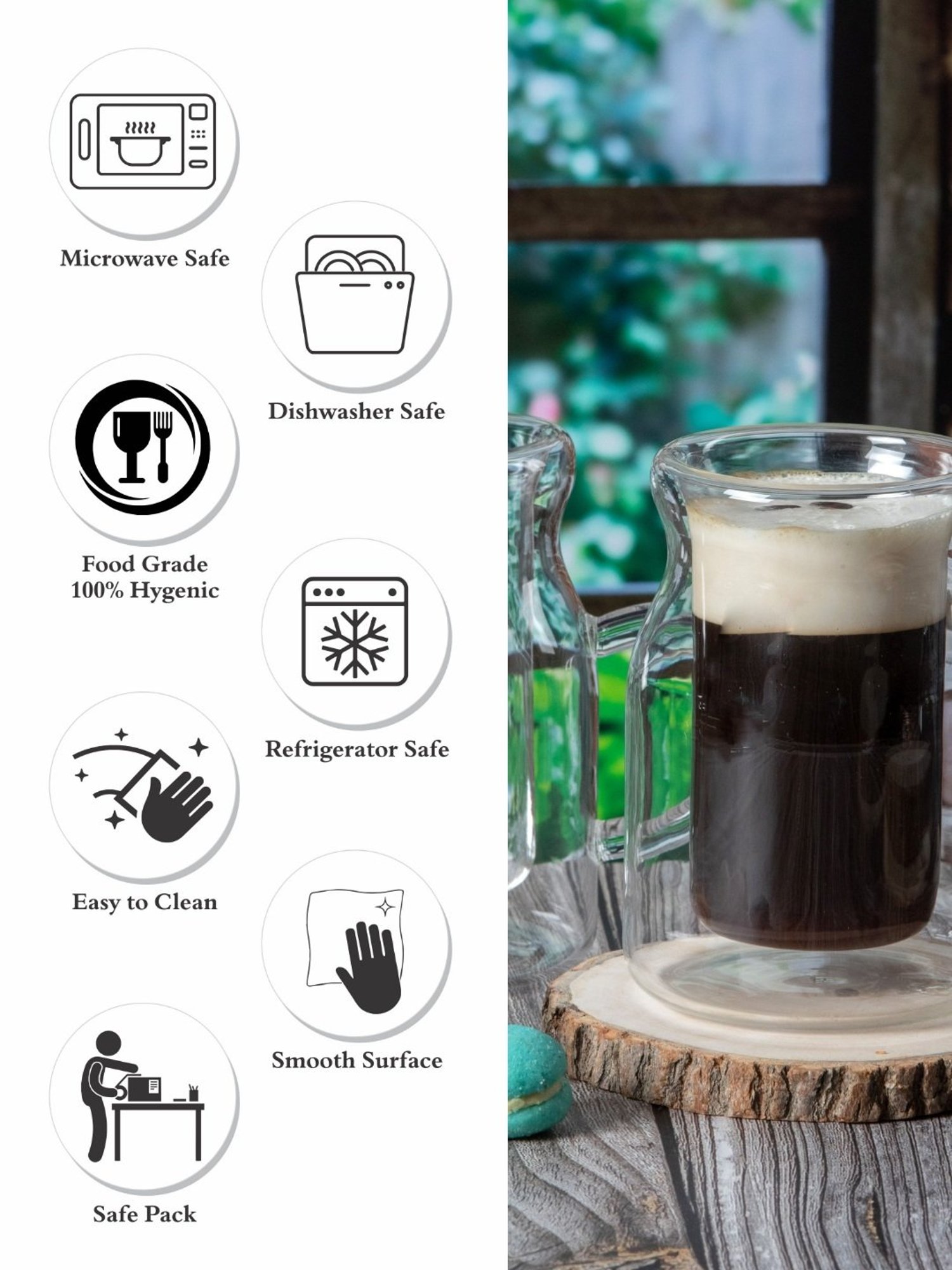 White Gold Transparent Glass Coffee Mug - Set of 2 (200ml)