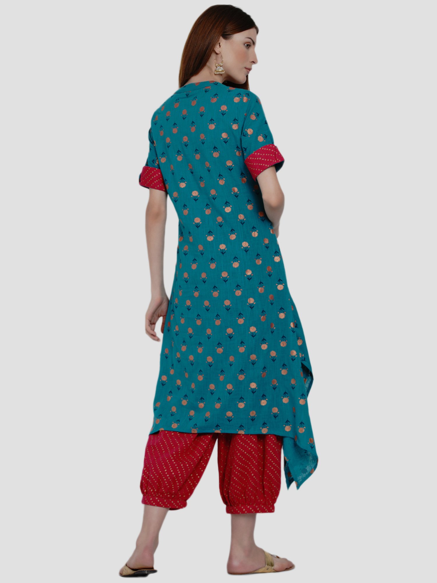 Women Republic Blue & Red Cotton Printed Kurta Salwar Set