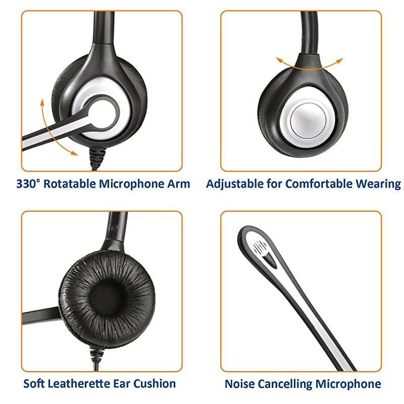 Corded Telephone Headset Dual wNoise Canceling Mic for Avaya Aastra Allworx Adtran Alcatel Lucent AltiGen Comdial Digium Gigaset InterTel Mitel Plantronics MiVoice Landline DeskphonesF602S1