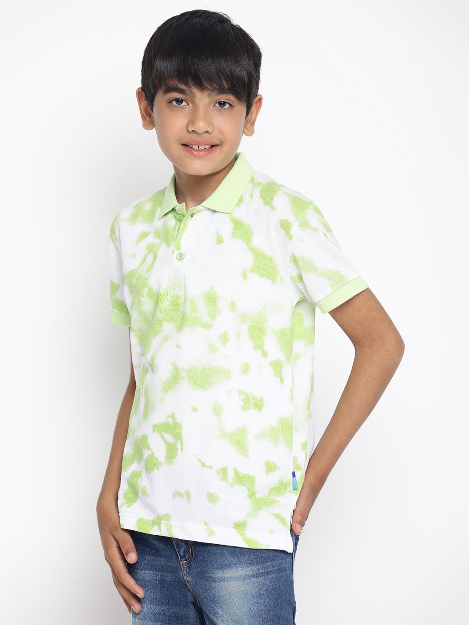 Lil Tomatoes Kids Green & White Tie and Dye Polo T-Shirt