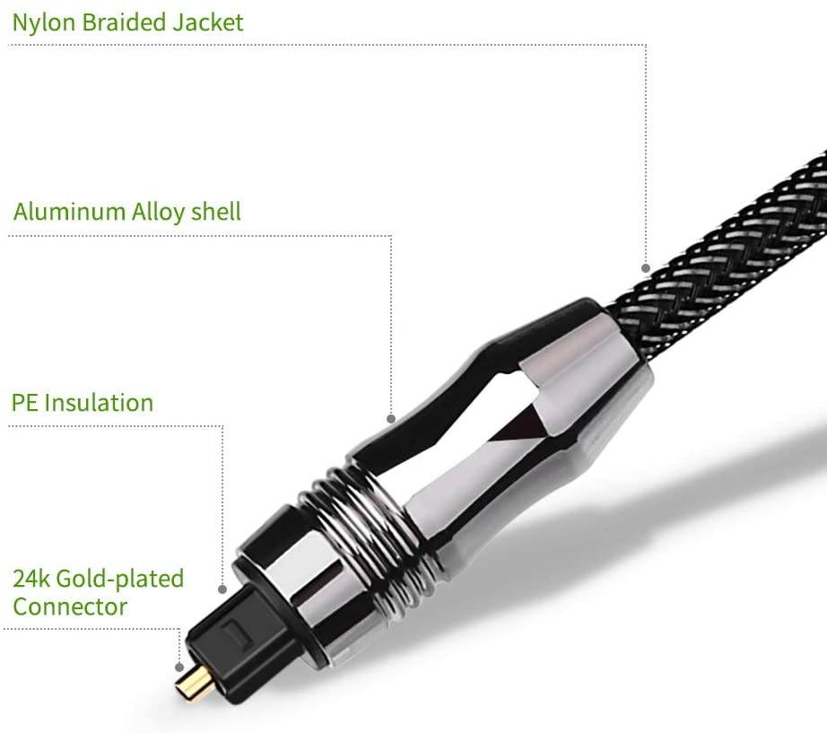 10FT Digital Optical Audio Cable Toslink Fiber Optic Male to Male Cable for Home Theater Sound Bar TV PS4 Xbox1Pack (3M)