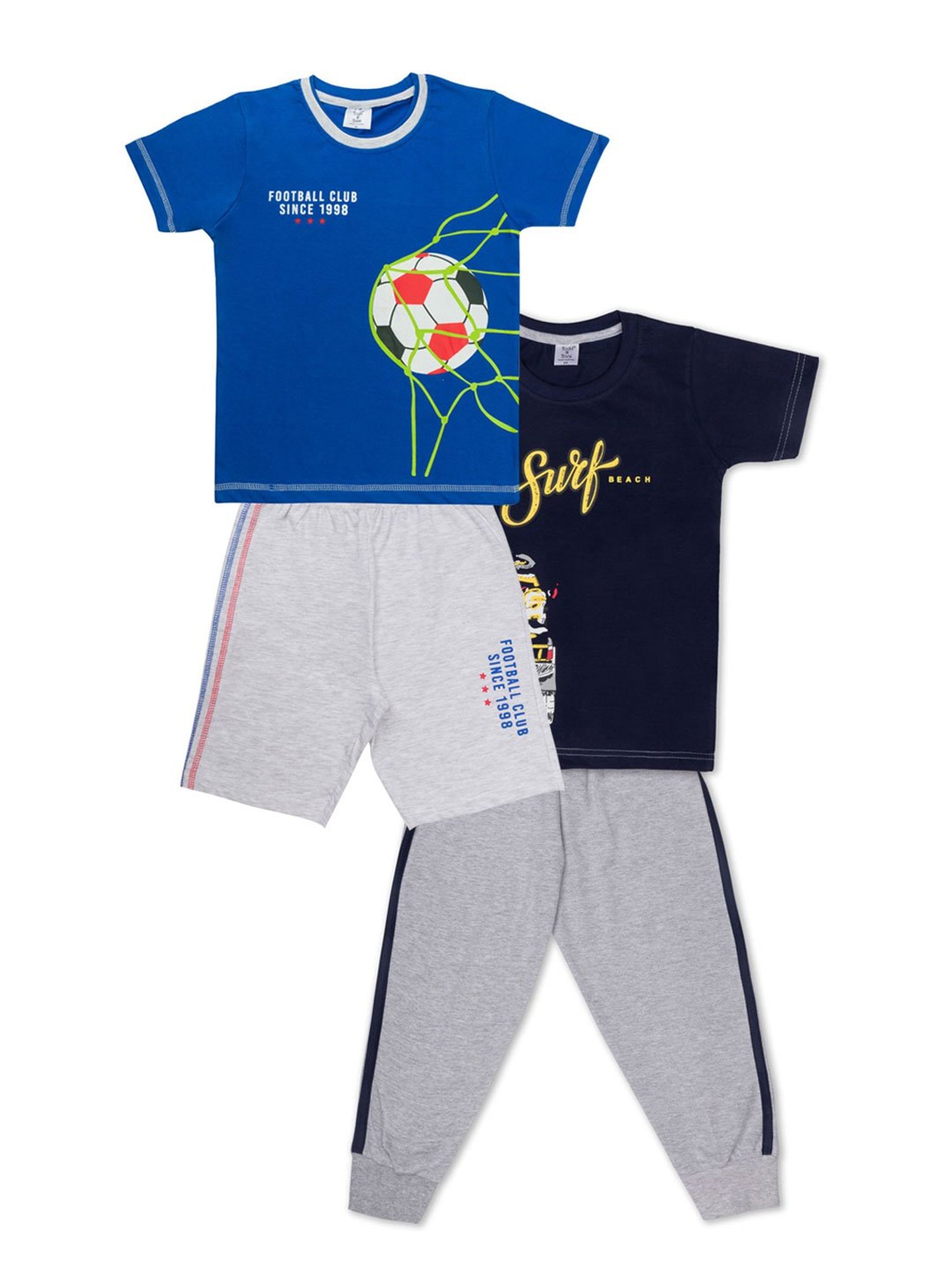 Todd N Teen Kids Blue & Navy Printed T-Shirts with Bottom (Pack Of 2)