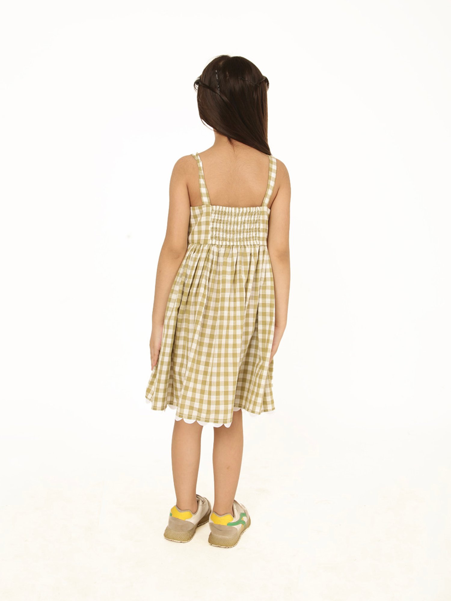 A Little Fable Girls Green & White Checks Dress