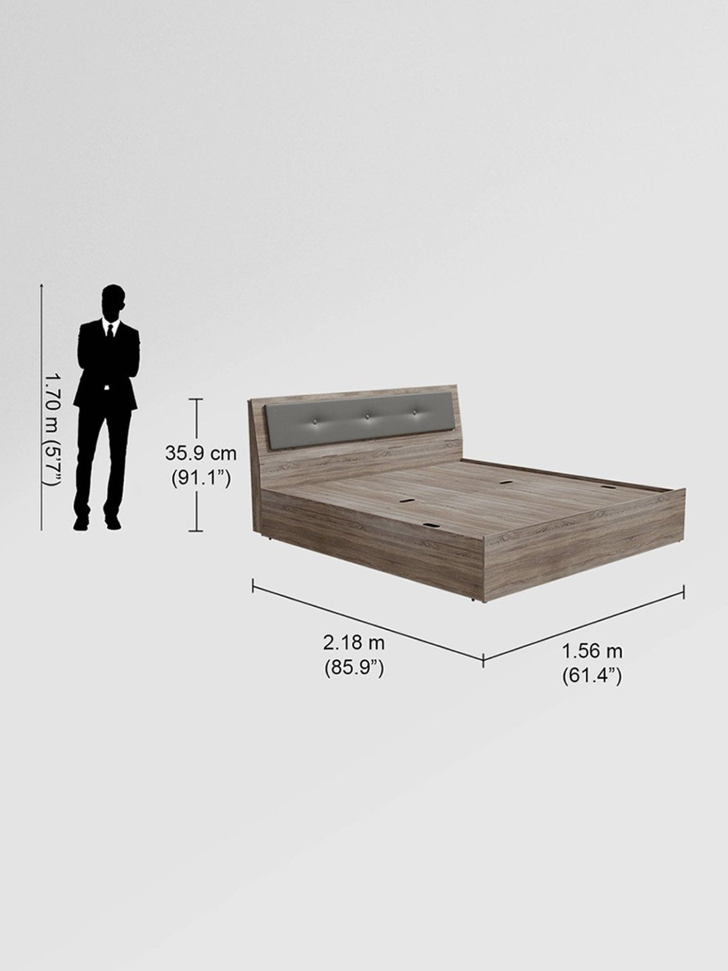 Godrej Interio Stud Sonoma Oak Engineered Wood Queen Bed