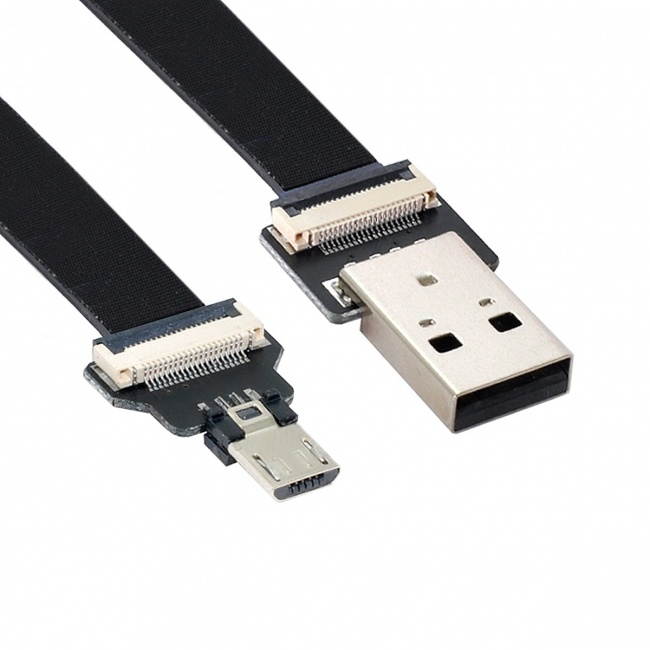 CY 0.5M USB 2.0 Type-A Male to Micro USB 5Pin Male Data Flat Slim FPC Cable for FPV & Disk & Phone