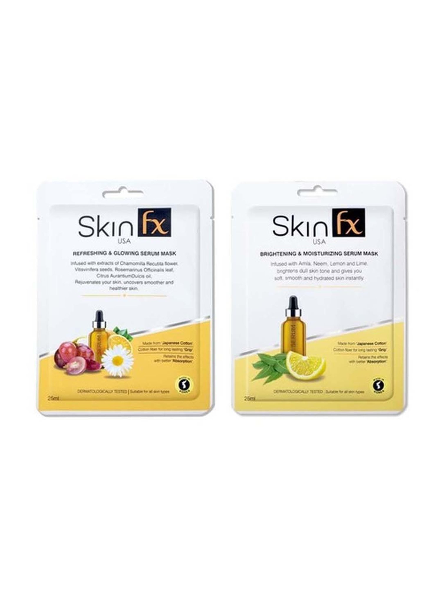 Skin Fx Brightening, Moisturising, Refreshing & Glowing Facial Serum Mask - Pack of 2