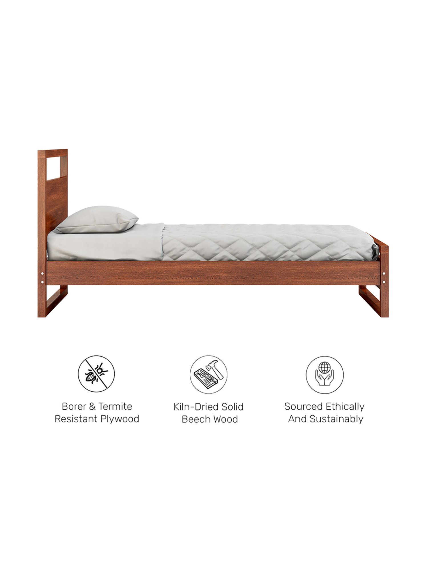 Pure Turner Solid Wood Single Bed in Dark Oak Finish