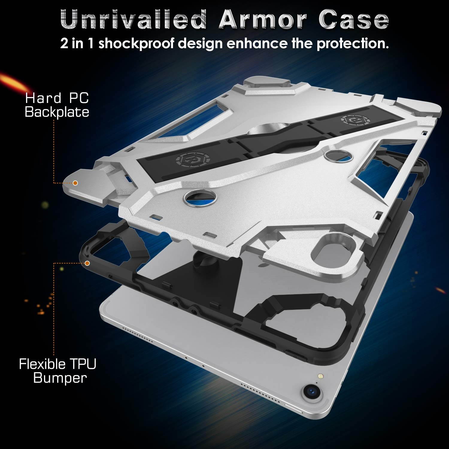 MoKo Case Fit iPad Pro 11" 2018 [Support Pencil Charging] Heavy Duty Shockproof High Impact Resistant Armor Protective Cover with Kickstand and Pencil Holder Fit iPad Pro 11 2018 Case - Silver