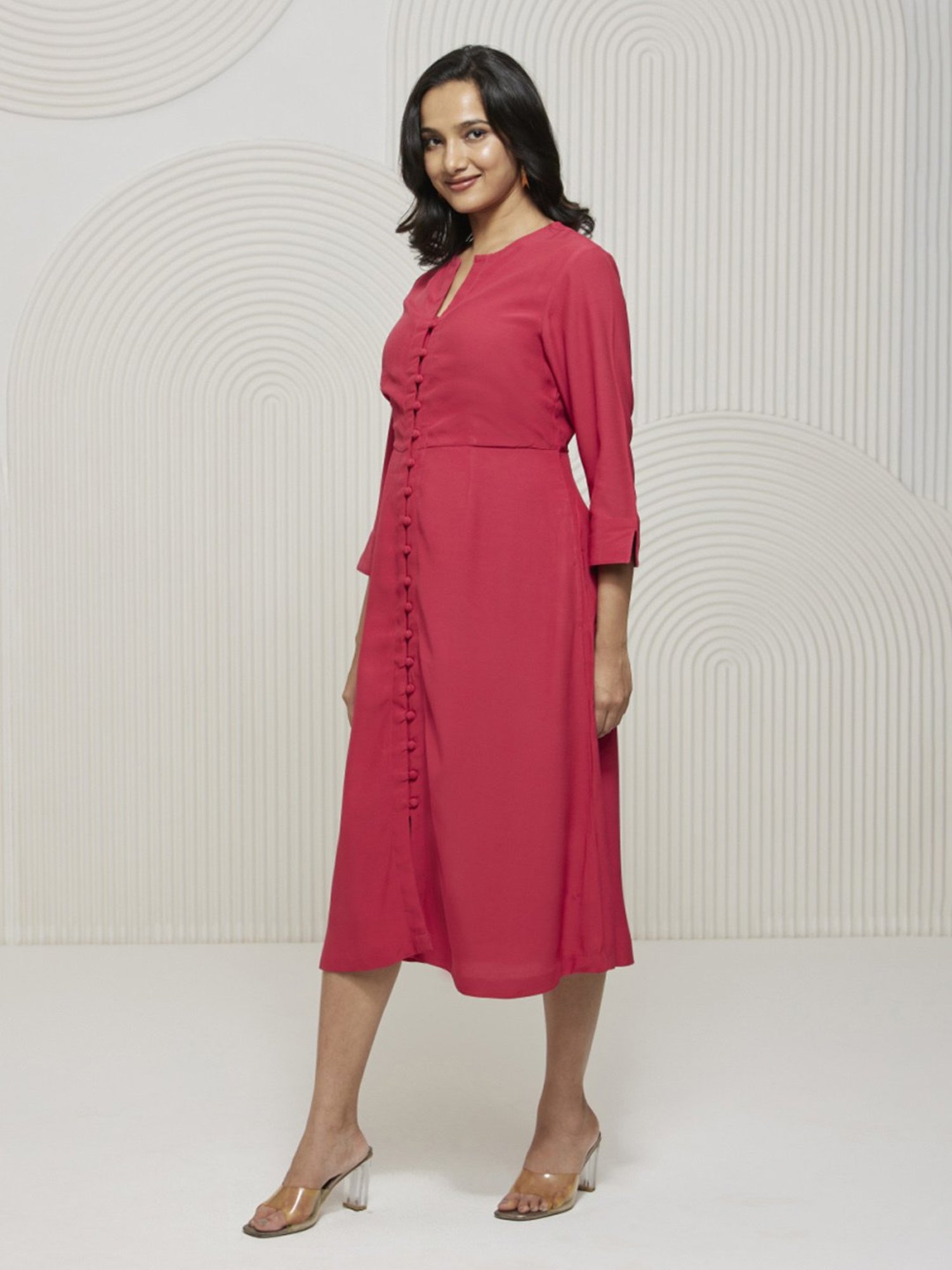 Artagai Tea Berry Elevated Basics Fit and Flare with Front Buttons Dress