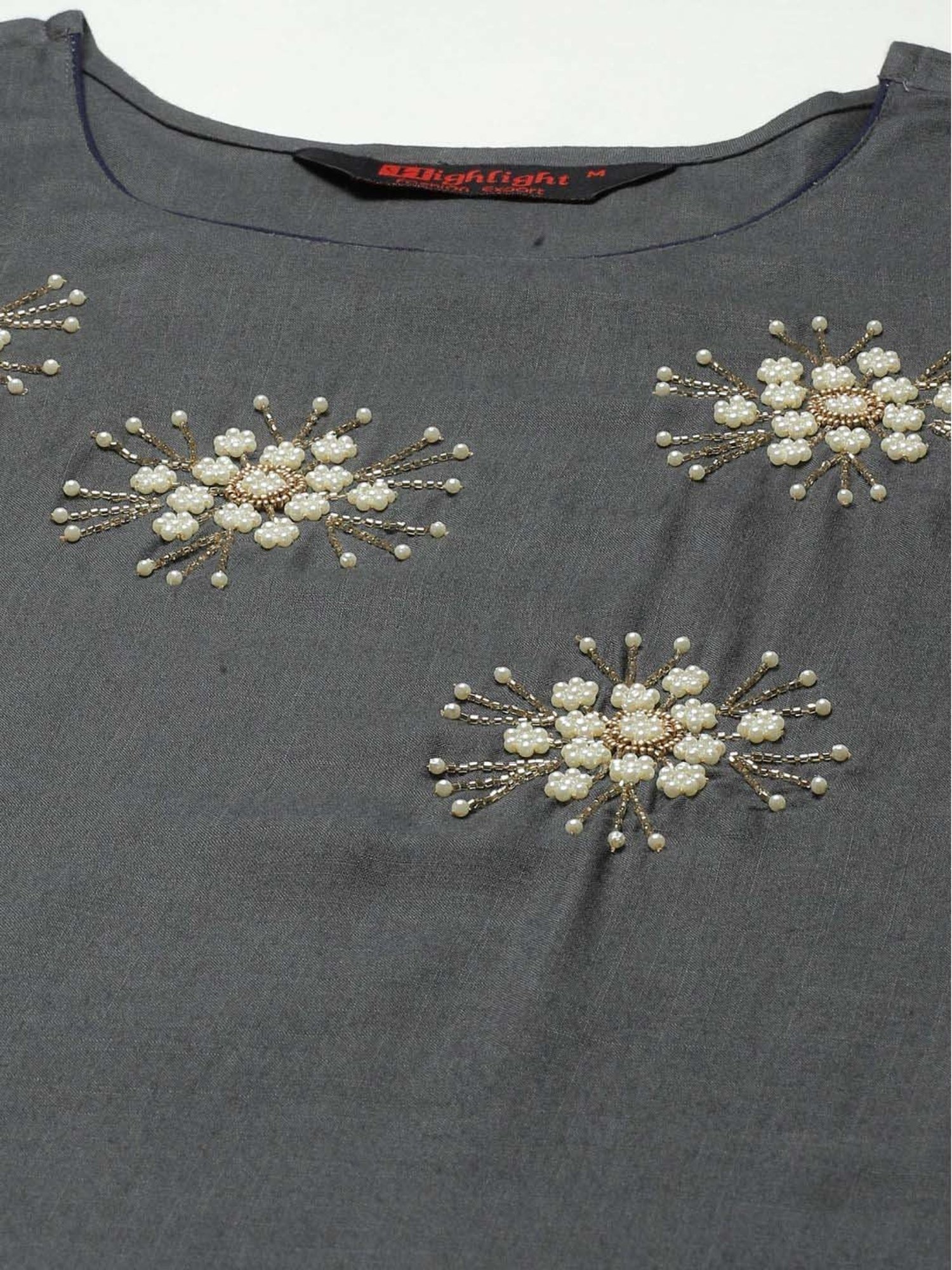 HIGHLIGHT FASHION EXPORT Grey Embellished Straight Kurta