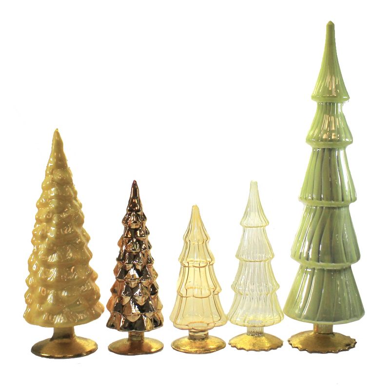 Christmas 17.0" Yellow Orange Hued Glass Trees Set/5 Decorate Mantle Christmas  -  Decorative Figurines