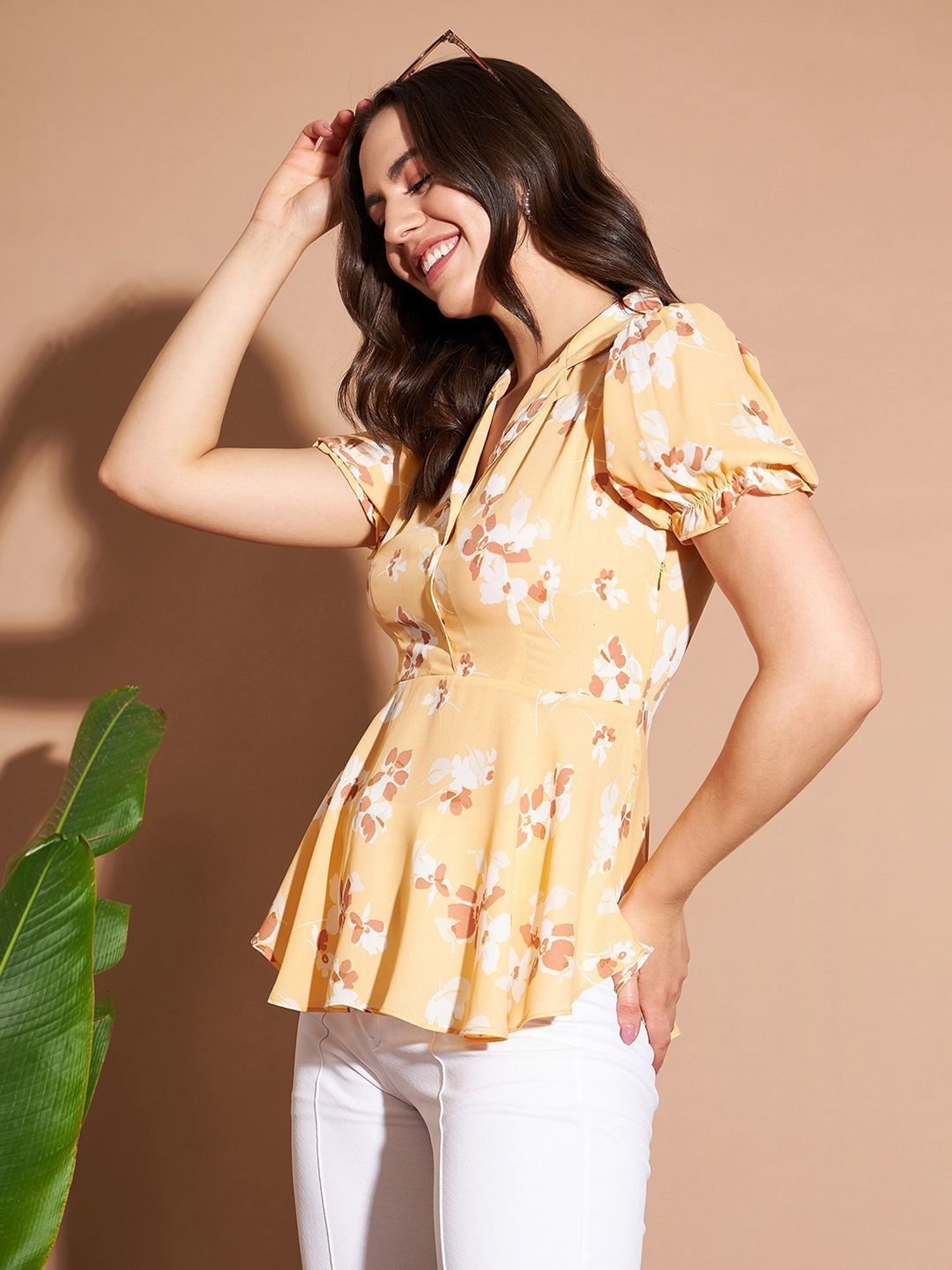 Marie Claire Yellow Printed Top
