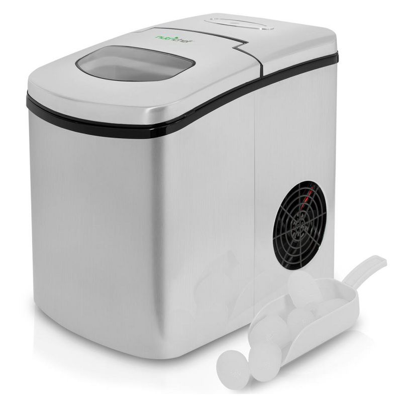 NutriChef 2 x PICEM25 Home or Office Countertop Compact Portable Electric Ice Cube Maker Machine with Scoop, Stainless Steel (2 Pack)