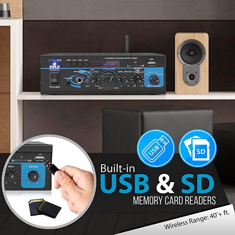 Bluetooth Amplifier in Wall, Home Stereo Audio System, 5 Inches Video Player with Touch Screen, Black, BM207M