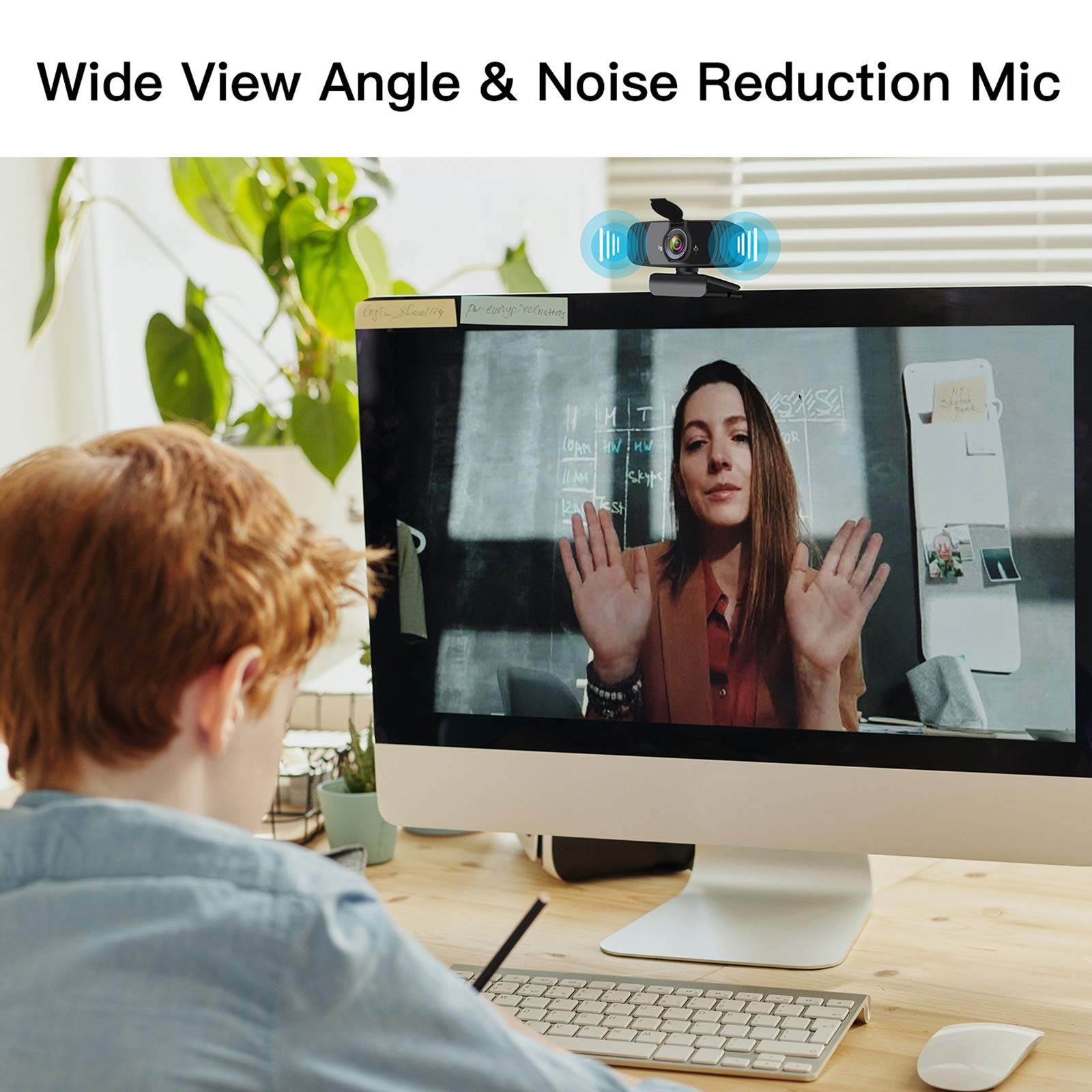 Webcam with Microphone, 1080P HD Webcam with 110-Degree Wide View Angle, Streaming Computer Web Camera with Noise Reduction Microphone, USB PC Webcam for Video Calling Recording Conferencing