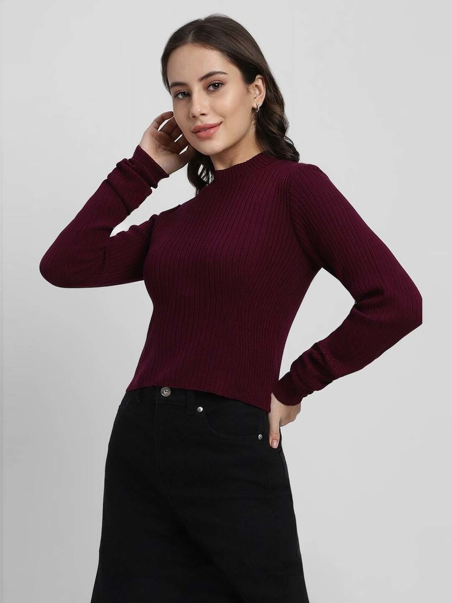 Forever 21 Maroon Striped Sweater